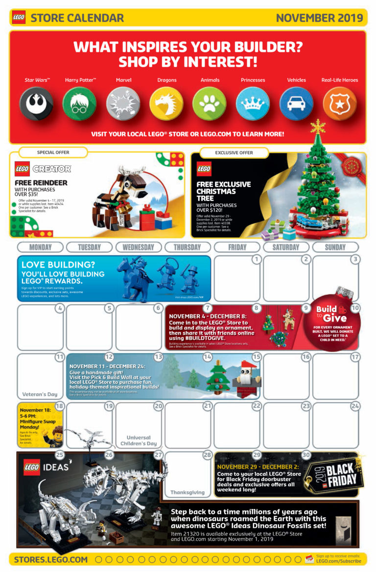 Brickfinder LEGO Store Calendar November 2019 Promotions (USA)
