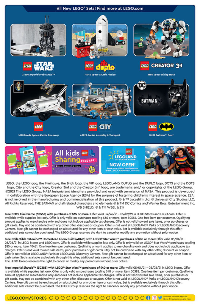 Brickfinder - LEGO Brand Store May 2021 Calendar Promotions